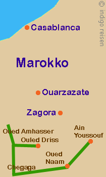 Karte Kameltrekking Oued Amhasser, Marokko